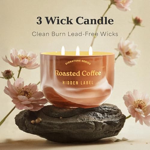 Hidden Label Roasted Coffee Candle, 18oz 3-Wick Soy Wax, 75H Aromatherapy | Long Lasting Burn | Strong Hot & Cold Throw | Non Toxic Plant Based | Kitchen & Office Decor | Gift Ready - color: Roasted Coffee
