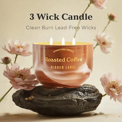 Hidden Label Roasted Coffee Candle, 18oz 3-Wick Soy Wax, 75H Aromatherapy | Long Lasting Burn | Strong Hot & Cold Throw | Non Toxic Plant Based | Kitchen & Office Decor | Gift Ready - color: Roasted Coffee