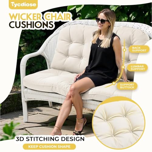 All Weather Outdoor Wicker Chair Cushions of 3 Pieces, Waterproof Outdoor Wicker Chair Cushion for Patio Furniture Loveseat Settee Bench, 1 Loveseat and 2 U-Shaped Thickened Cushions, Cream - color: Cream