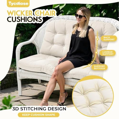 All Weather Outdoor Wicker Chair Cushions of 3 Pieces, Waterproof Outdoor Wicker Chair Cushion for Patio Furniture Loveseat Settee Bench, 1 Loveseat and 2 U-Shaped Thickened Cushions, Cream - color: Cream