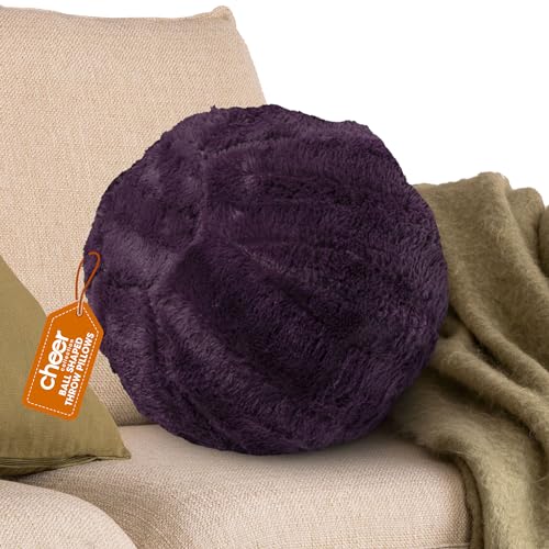 Cheer Collection Ultra Soft Faux Fur Round Pillow - Decorative and Fun Throw Pillows for Couch, Bed & Living Room - Funky Sphere Pillow for Kids & Adults - Aesthetic Pillows for Accents - Purple - color: Purple