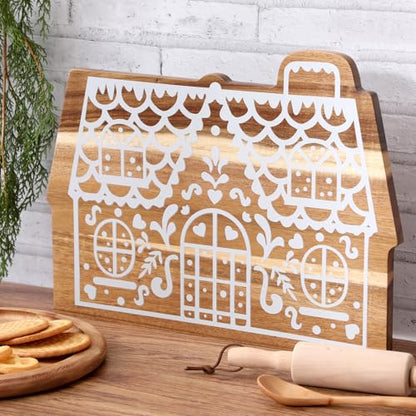Christmas Gingerbread House Cutting Board Acacia Wood Serving Board Wooden Serving Platter Tray Cheese Fruit Bread Christmas Holiday Xmas Kitchen Decoration - style: Christmas Gingerbread House