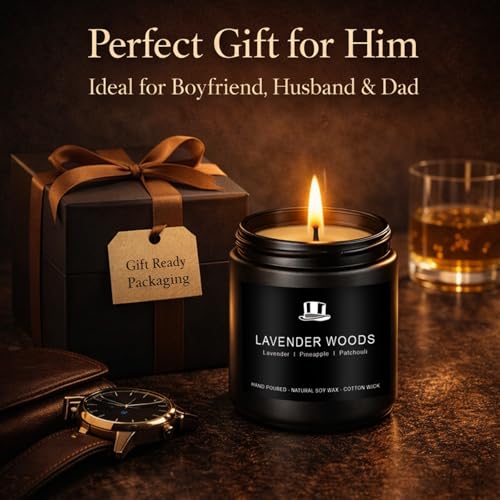 Scentes Candles Set for Men, 4 Pack Mens Masculine Soy Candles, Leather, Smoke, Oak & Lavender Scents, Aromatherapy Candle Gift Set for Dad, Husband, Boyfriend, Birthday, Him - size: 4 Pack