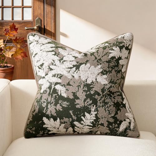 Kevin Textile Neutral Vintage Leaf 18x18 Inch Pillow Cover 1 Pack, Green | Soft Neutral Retro Flowers Embroidered Texture Lumbar Pillow Cover Accent Decorative Pillowcase for Couch Sofa Chair Bed - color: Leaf Green, size: 18" x 18" (Pack of 1)