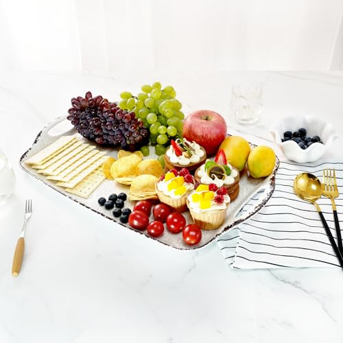 TP Melamine Serving Trays with Handles, 17” x 12”, Set of 2, Rustic White | Rectangular Trays, Serving Platters for Food and Meat, Dishwasher Safe, Lightweight, Break-resistant - color: Retro White, size: 17" x 12"