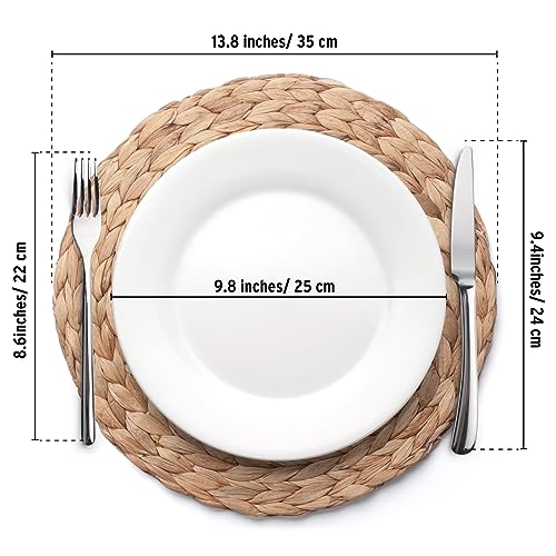 Round Woven Placemats Set of 4, Natural Water Hyacinth Place Mats, Boho Wicker Placemats, Table Mats for Dining Table (13.8 inch) by YANGQIHOME - size: 13.8 inch (Set of 4)