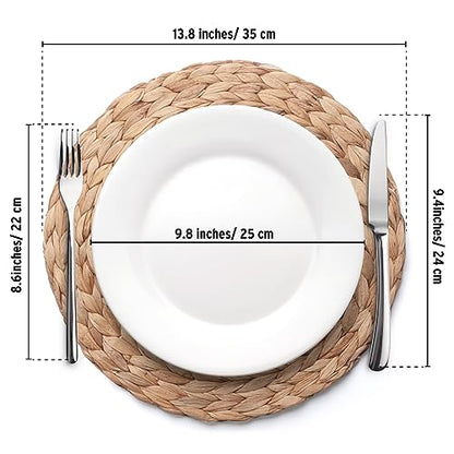 6 Pack, Round Woven Placemats, Natural Water Hyacinth Wicker Place mats, Braided Straw Table Mats, Charger Plates for Dining Table, Fall, Thanksgiving, Christmas (13.8 inch) - size: 13.8 inch (Set of 6)