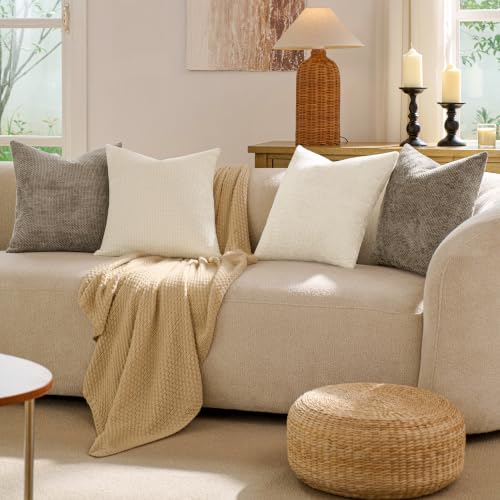 Textured Chenille Pillow Covers 20x20, Pack of 4, Light Brown | Soft textured chenille - color: Neutral Light Brown, size: 20" x 20" (Pack of 4)