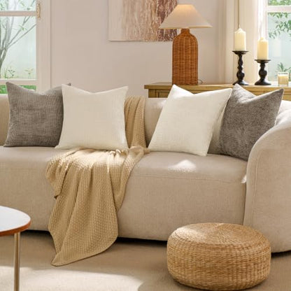 Textured Chenille Pillow Covers 20x20, Pack of 4, Light Brown | Soft textured chenille - color: Neutral Light Brown, size: 20" x 20" (Pack of 4)