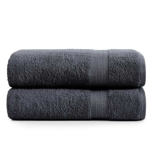 LANE LINEN Large Bath Sheets Absorbent Quick Dry 100% Cotton 2 Pack - Black | Large Bath Sheets - Classic Terry Weave, Densely Woven, Coordinated Colors, Everyday Durability, OEKO-TEX Certified - color: 03: Black, size: 2 Piece Bath Sheets