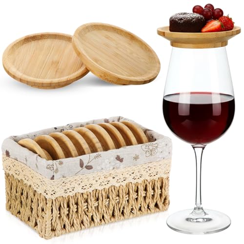 Zhehao 9 Pcs 4'' Wine Glass Charcuterie Toppers with Wicker Basket, Mini Charcuterie Board Wine Appetizer Plates for Mother Women Housewarming Gift Set for Kitchen, Coffee Bar, Restaurants
