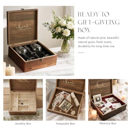 AW BRIDAL House Warming Gifts New Home Wine Glasses with Wood Keepsake Box | 2026 Closing Gift for Home Buyers and Homeowner, New Apartment Gift Basket for Couple, First House Present for Newlyweds - style: Housewarming