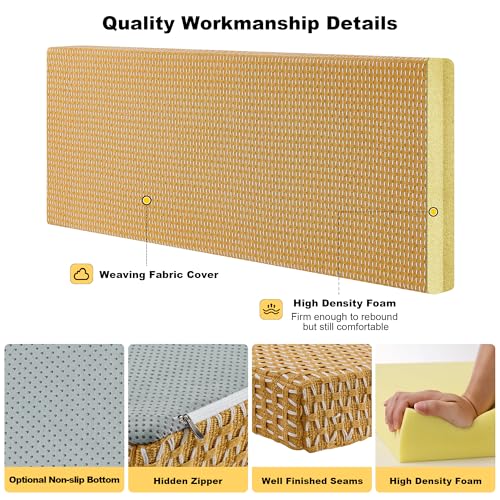 Custom Window Bench Seat Cushion Heavy Wicker Weaving Texture Customized Bay Window Sill Seating Foam Cushions for Indoor Furniture, Mudroom Entryway, Reading Kitchen Breakfast Nook, Non Slip Bottom