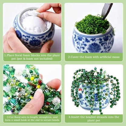 CYUXING 2746Pcs Beaded Plant Kit, Green Glass Beads for DIY Succulent Plants, Craft Beads Set with Ladybug Charm Floral Wire for Home Decor Jewelry Making, Artificial Greenery Supplies