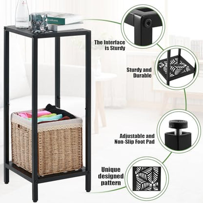 Party Zealot 2 Packs of 2-Tier Tall Metal Square Plant Stand 31” Heavy-Duty Modern Flower Pot Rack for Indoor Living Room, Corner Side Table for Outdoor Patio, Garden Planter Holder, Black, Leaf - style: Leaf - 2 pack