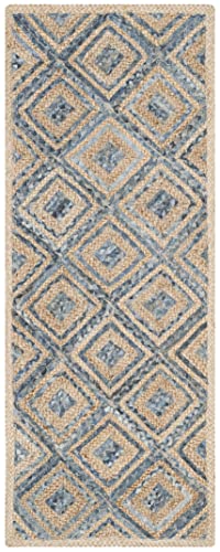 SAFAVIEH Cape Cod Collection Runner Rug - 2'3" x 6', Natural & Blue, Handmade Flat Weave Diamond Braided Jute & Denim, Ideal for High Traffic Areas in Living Room, Bedroom (CAP354A) - color: Natural/Blue, size: 2'3" x 6' (Runner)