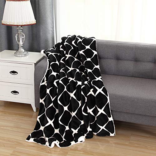 Elegant Comfort Reversible, Printed Sherpa Throw Blanket, All-Season Blanket- Super Soft, Cozy and Plush- Decorative Throw, Perfect for Lounging, 50 x 60 inches, Bloomingdale, Sherpa Throw Black - color: Bloom Black