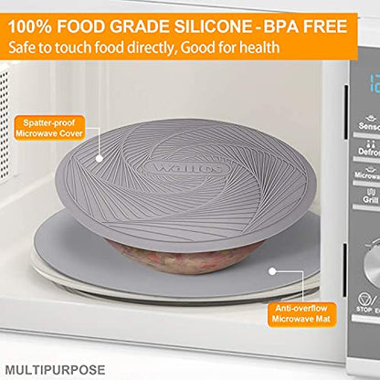 Walfos Silicone Microwave Mats, Heat Resistant Multi-Purpose Microwave Trivet Mat, Non-Slip Hot Pads, BPA Free Silicone Mats for Microwave, Oven, Hot Pan, Pot (Grey) - style: 10+12in, 2 Grey Microwave Mat