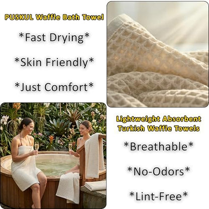 PÜSKÜL Raw-Undyed Natural 100% Turkish Cotton Waffle Bath Towels (2-Piece) | Large 32x63" Light Bath Sheet, Soft Absorbent Quick-Dry Lint-Free Premium 3D Honeycomb Weave Organic Oeko-Tex Made in Turkiye - color: Natural Beige