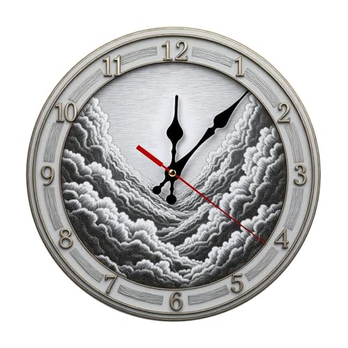 Wall Clock， Artistic Cloudscape Non Ticking Wall Clocks Battery Operated， White Wooden Wall Clocks for Kitchen， Living Room， Bedroom， Office， Bathroom Decorative 25 * 25cm - color: Style-1