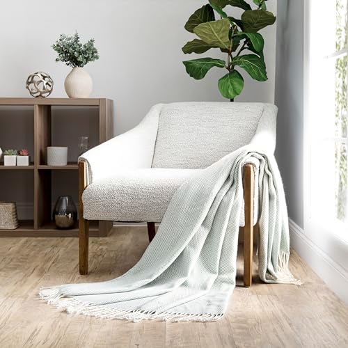 Merit Linens Herringbone Throw Blanket - One Size Eucalyptus - color: Herringbone Eucalyptus