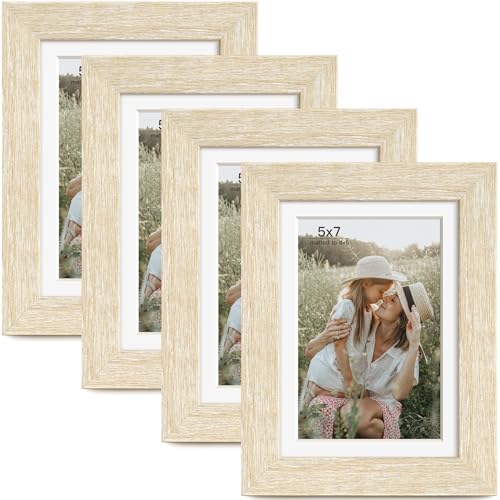 Momentworth 5x7 Picture Frame with Mat for 4x6, Natural Wood Grain 5 x 7 Gallery Wall Picture Frames for Tabletop or Wall Mounting(4 Pack, Natural) - color: Natural, size: 5x7 - 4 pack