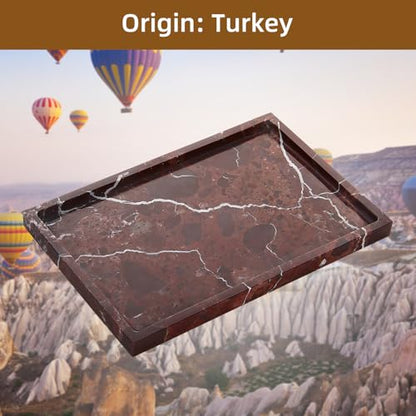 Marble Bathroom Vanity Tray, Rosso Lepanto, 12" x 8" x 0.8" | Home Kitchen Bathroom Tray, Natural Stone Decorative Countertop Trays, Soap Dispenser Perfume Key Trinket Ring Tray - color: Rosso Lepanto