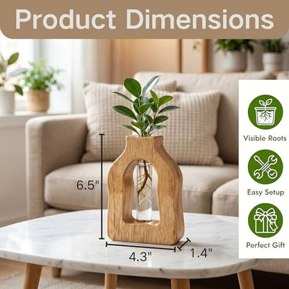 Plant Propagation Station with Glass Test Tube Vases, Wooden Stand Planter Terrariums for Hydroponic Plant Cuttings, Home Office Desktop Decor, Gift for Plant Lovers - size: 4.3"x6.5"