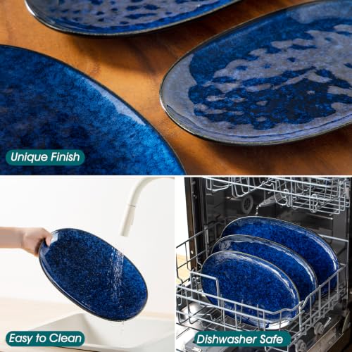 vancasso Ceramic Serving Platters Set of 3, Oval 16/14.7/13.5 Inch Stoneware Serving Dishes for Entertaining, Microwave Safe Serving Trays for Food, Turkey, Cheese, Party, Reactive Glaze Navy Blue - color: Navy Blue