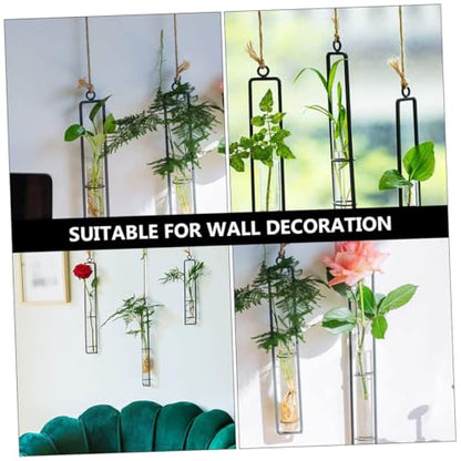 CALLARON 3 Kits Hanging Hydroponic Test Tube Vase Set with Iron Frame, Glass Plant Propagation Containers, Wall-mounted Flower Holders for Indoor and Garden Decoration