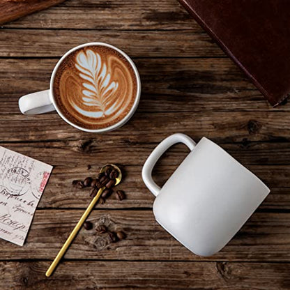 AmorArc 14oz Coffee Mugs Set of 6, Ceramic Coffee Mugs with Large Handle & Wavy Rim for Latte/Hot Cocoa/Tea, Stylish Coffee Cups for Men Women. Oven,Dishwasher&Microwave Safe, Matte White - color: Matte White