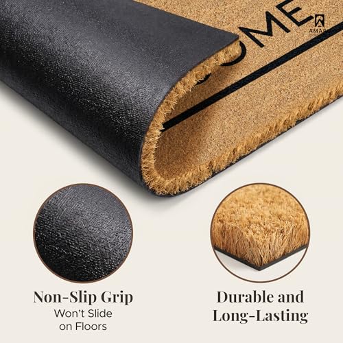 Coir Welcome Mat, Non-Slip, Welcome Classic 7, 17x29 in | 100% Natural Coir, Anti-Shedding, Durable PVC Backing, Traps Dirt and Mud, Indoor and Outdoor Entryway, Easy to Clean - color: Welcome Classic 7