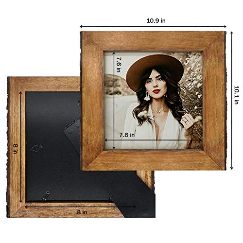 IKEREE 8x8 Picture Frames with Bark Edges, Rustic Wood Photo Frame for Tabletop or Wall Display, Natural Brown - size: 8x8 inch