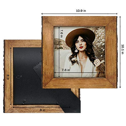 IKEREE 8x8 Picture Frames with Bark Edges, Rustic Wood Photo Frame for Tabletop or Wall Display, Natural Brown - size: 8x8 inch
