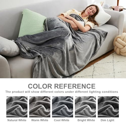 Hansleep Throw Grey Fleece Blanket, Soft Flannel Bed Blanket | Fuzzy Cozy Blanket 50x60 Inches, Multi-use for Bed, Sofa, Couch, Travel, Camping, All Season Warm Lightweight Cover - color: Grey, size: Throw (50x60 Inches)