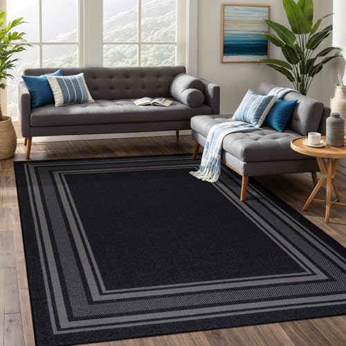 Beverly Rug Non Slip Area Rugs 3x5 Modern Bordered Non Skid Rubber Backing Soft Area Rug for Living Dining Room Easy to Clean Non Shedding Kitchen Bedroom Indoor Carpet 3 x 5 Black - color: Black, size: 3' x 5' (Rectangular)
