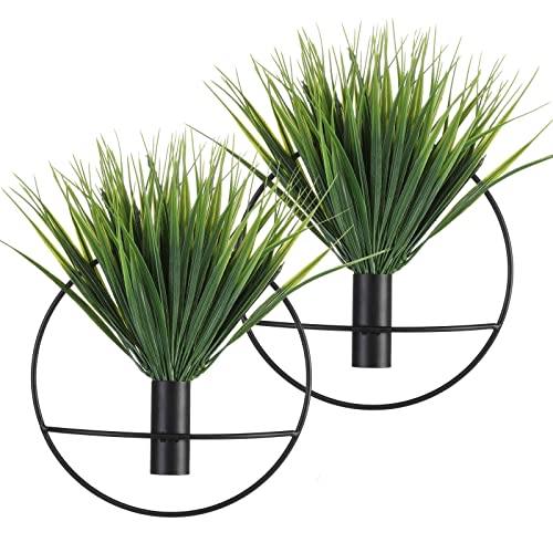 Pretty Jolly Boho Pampas Wall Decor Black Metal Wall-Mounted Art | Morden Artificial Greenery Display，2 Pack Eucalyptus Hanging Planter For Living Room, Bedroom, Bathroom, Dining room - color: 09-greenery-wheat - Black Ring, size: S 7.8inch (Black Ring)