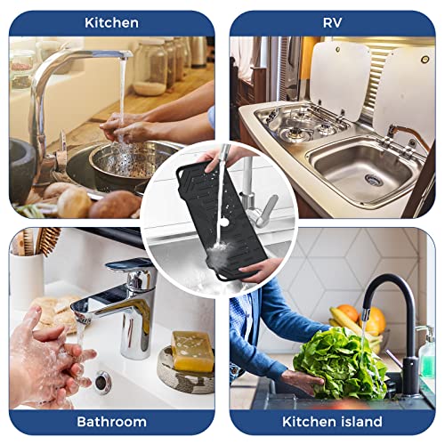 Silicone Faucet Handle Drip Catcher Tray Mat, Silicone Faucet Mat, Dish Soap Sponge Holder for Kitchen Sink Accessories, Drying Mat for Kitchen Counter & Bathroom Kitchen Sink Splash Guard (Black) - size: Black(1Pack): 14.25"x5.35"