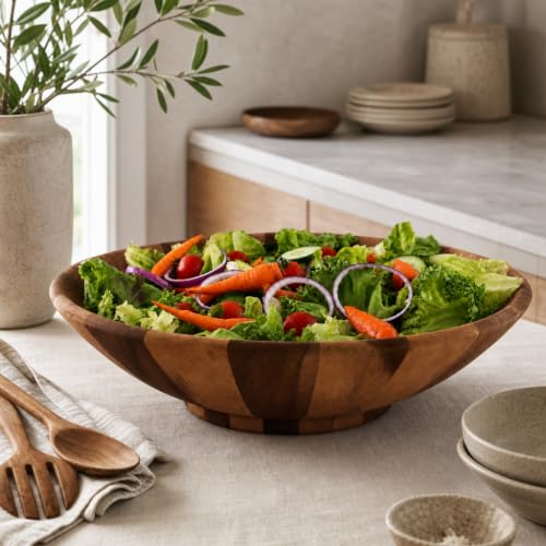 Arthur Court Extra Large Acacia Wood Salad Bowl - Wok Wave Style - 16 Inch Diameter x 4.5 Inch Tall - Perfect for Fruits and Salads - size: Wok