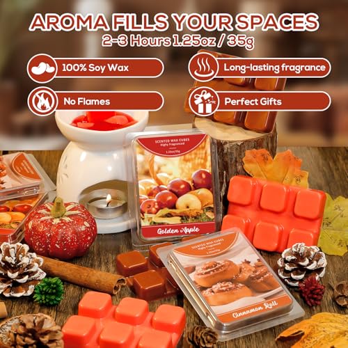 SCENTORINI Wax Melts, Wax Cubes, 4 Cinnamon Roll & 4 Golden Apple Scent | Fall Scent Strong Scent Candle Wax Tarts, Scented Wax Melts for Warmer, Home Fragrances - size: 4 Cinnamon Roll & 4 Golden Apple