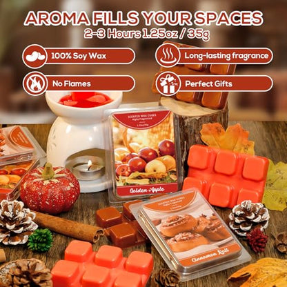 SCENTORINI Wax Melts, Wax Cubes, 4 Cinnamon Roll & 4 Golden Apple Scent | Fall Scent Strong Scent Candle Wax Tarts, Scented Wax Melts for Warmer, Home Fragrances - size: 4 Cinnamon Roll & 4 Golden Apple