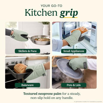 Cuisinart Mini Oven Mitts, 2-Pack, Neoprene Grip, Heat Resistant 350F | Cotton-lined, non-slip neoprene palm, ambidextrous design, ideal for smaller hands and everyday cooking - color: Sage