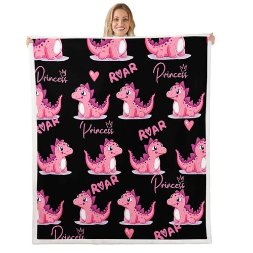 Girls Dinosaur Sherpa Blanket Kids Cute Pink Dino Throw Blanket Ultra Soft Jungle Animals Fleece Blanket for Couch Bed Children Toddler Heart Crown Princess Kawaii Plush Fuzzy BlanketTwin 60"x80" - color: Multi 17, size: Twin