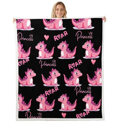 Girls Dinosaur Sherpa Blanket Kids Cute Pink Dino Throw Blanket Ultra Soft Jungle Animals Fleece Blanket for Couch Bed Children Toddler Heart Crown Princess Kawaii Plush Fuzzy BlanketTwin 60"x80" - color: Multi 17, size: Twin