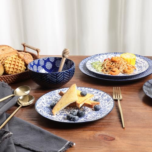 Selamica Ceramic Dinner Plates set of 4, 10.5 Inch Ceramic Plates for Kitchen, Large Serving Plates for Pasta Salad Steak, Microwave Dishwasher Safe, Blue - size: 10.5 Inch