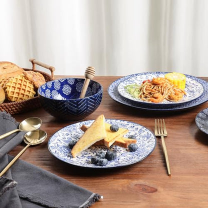 Selamica Ceramic Dinner Plates set of 4, 10.5 Inch Ceramic Plates for Kitchen, Large Serving Plates for Pasta Salad Steak, Microwave Dishwasher Safe, Blue - size: 10.5 Inch