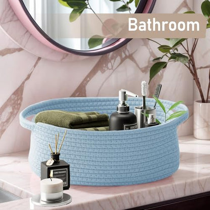 JMvicyroam Small Woven Basket, Empty Gift Basket, Blue/1 Pack | Small Gift Basket, Cotton Rope, 12 x 8 x 30 in, Handles, Includes Ribbon and Bag, Birthday Gift Basket - color: Blue, size: 1 Pack