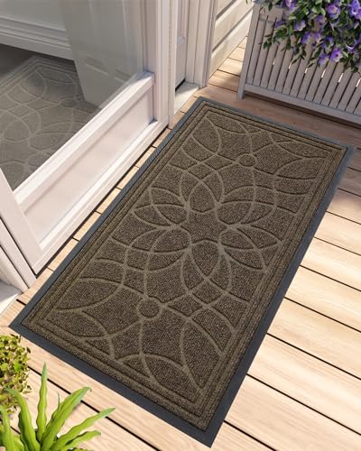 DEXI Front Door Mat Outside Entrance 24x47, Heavy Duty Non Slip, Brown | Low Profile Doormat with Rubber Back, Traps Dirt & Moisture, Easy to Clean, Fits Entryway, Patio, Garage - color: Brown, size: 24" X 47" (Rectangular)