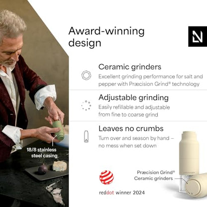 LARS NYSØM Salt and Pepper Grinder Set, Stainless Steel Manual Salt and Pepper Mills, Adjustable Ceramic Grinder, Design Spice Shakers (Almond Beige) - color: Almond Beige