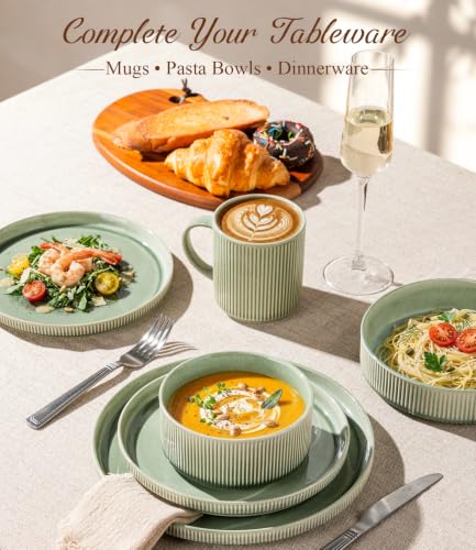 GBhome 7.5 Inch Pasta Bowls Set of 6, Ceramic Salad Bowls, Light Green | Double Reactive Glaze Bowls for Pasta, Noodles & Fruit, Scratch Resistant, Microwave & Dishwasher Safe - color: Light Green, size: Set of 6